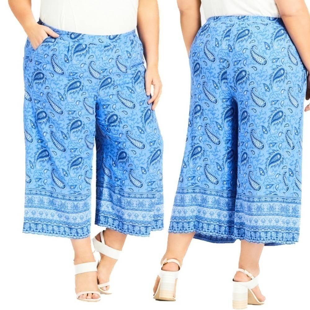 Avenue Blue Lavla Border Wide Leg Crop Pant Size 28W NWT (Q01.5)
